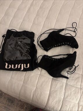 Burju Black Lace-Up Heeled Boots for Women